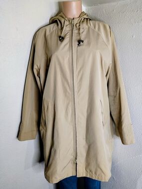 L.L. Bean Women's Petite Large Hooded Full-Zip Rain Parka - Tan